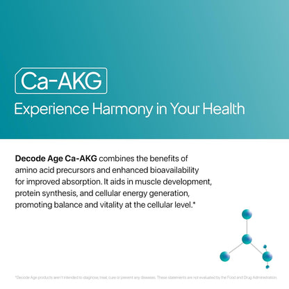 Decode Age Ca-AKG Supplement 500 mg â€“ 99.9% Pure, Highly Bioavailable Calcium Alpha-Ketoglutarate for Bone Strength, Energy & Muscle Recovery â€“ Clinically Tested, 30 Vegetarian Capsules