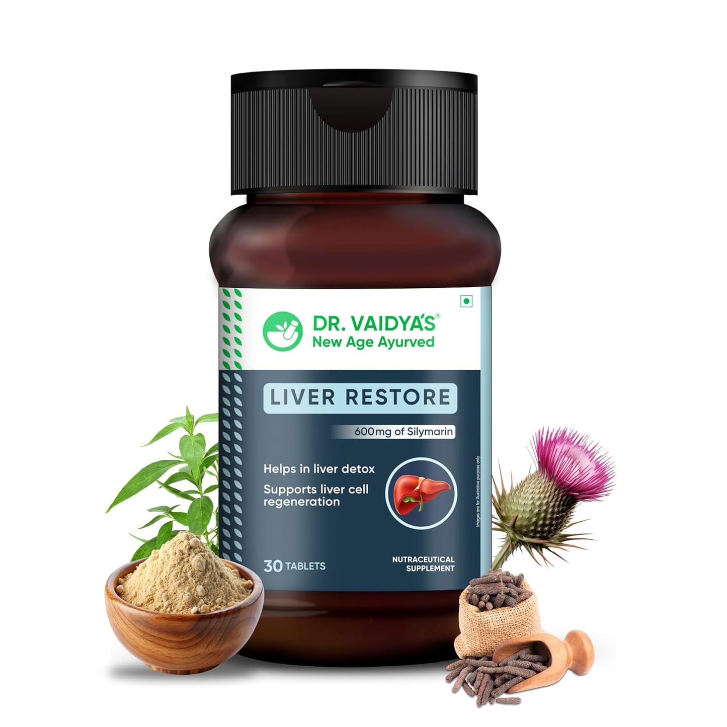Dr. Vaidya Liver Restore Tablets | Ayurvedic Liver Detox & Care Supplement | Supports Liver Health, Cleansing, Digestion & Metabolism | With Milk Thistle, Triphala, Dandelion | 30 Tablets