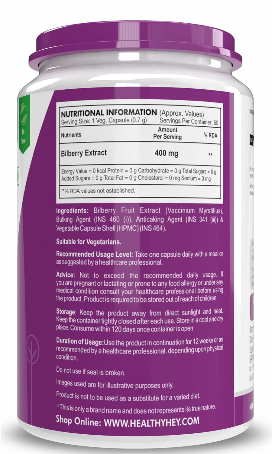 HealthyHey Nutrition Natural Bilberry Extract 60 vegetable capsules