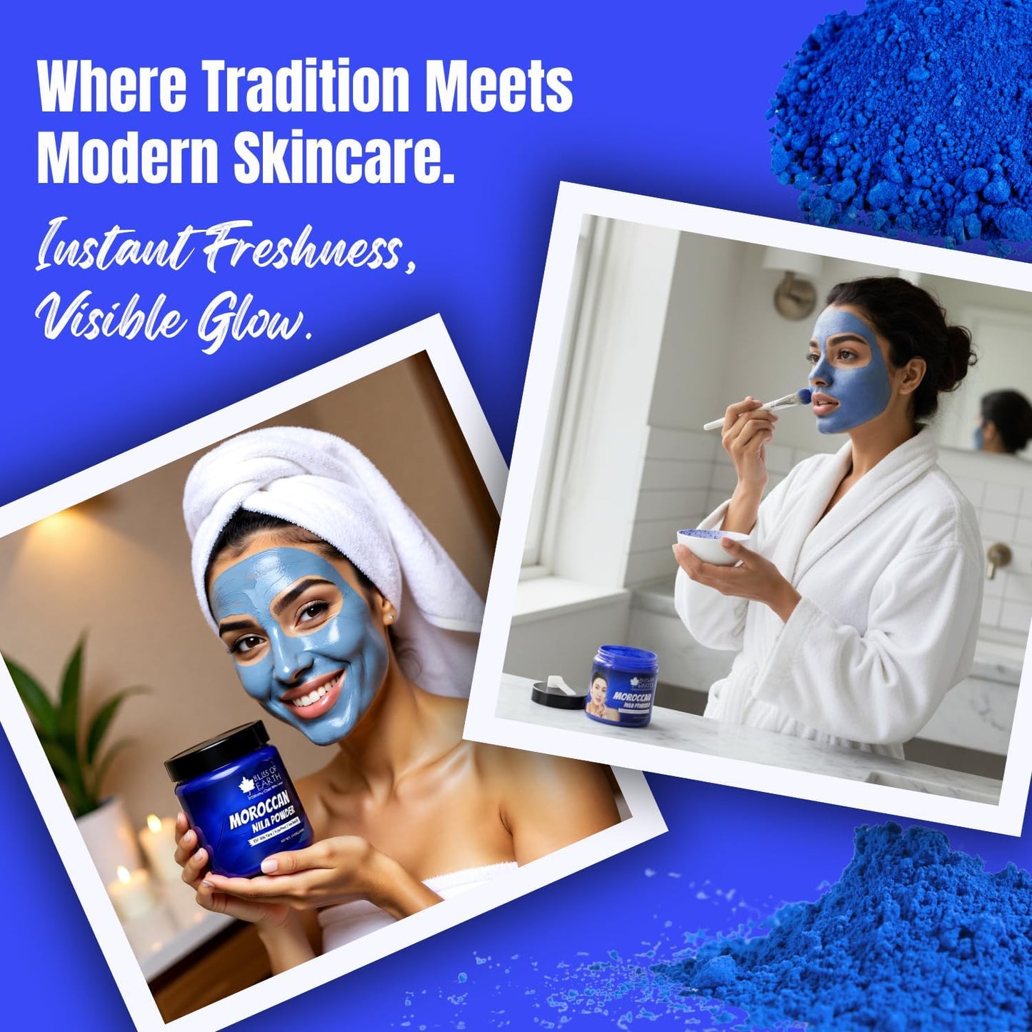 Bliss of Earth Moroccan Nila Powder 50gm for Face | Tan Care & Pore Care | Blue Powder for Deep Cleansing, Skin Care & Smooth Texture Support
