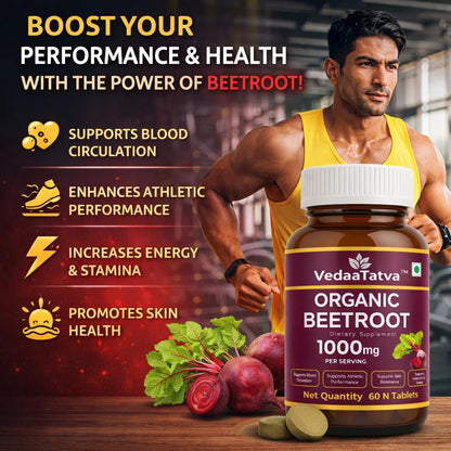 VedaaTatva Beetroot Tablets 60 Tablets 1000mg | Beetroot Tablet from Beta Vulgaris (Table Beet, Garden Beet, Red Beet) | Beetroot Powder Extract Supplement | Supports Blood Flow, Circulation & Hemoglobin | Natural Nitric Oxide Booster | Vegan