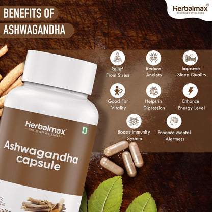 Herbal Max Ashwagandha General Wellness Capsules â€“ 30 Veg Capsules 800mg | Ayurvedic Supplement for Stress Relief, Performance, Immunity & Energy