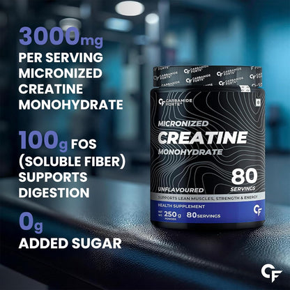 Carbamide Forte Creatine Powder|Micronized Creatine Mono Hydrate|Creatine Monohydrate 250 G For Lean Muscle Volumization|Gym Supplements For Men For Strength & Energy-Unflavoured Powder-80 Servings