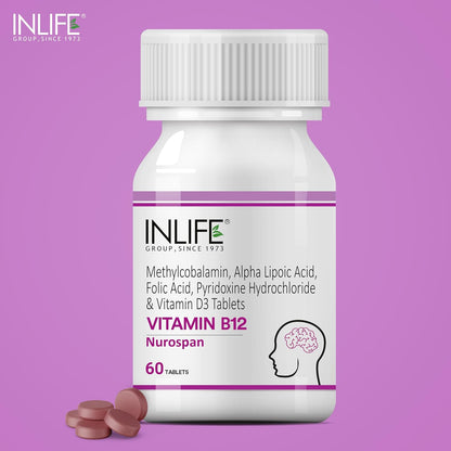 INLIFE Vitamin B12 (Methylcobalamin) 1500mcg Supplement with ALA, Folic Acid, Vitamin D3 | Nerve and Brain Health for Men & Women â€“ 60 Tablets(Pack Of 1, 60)