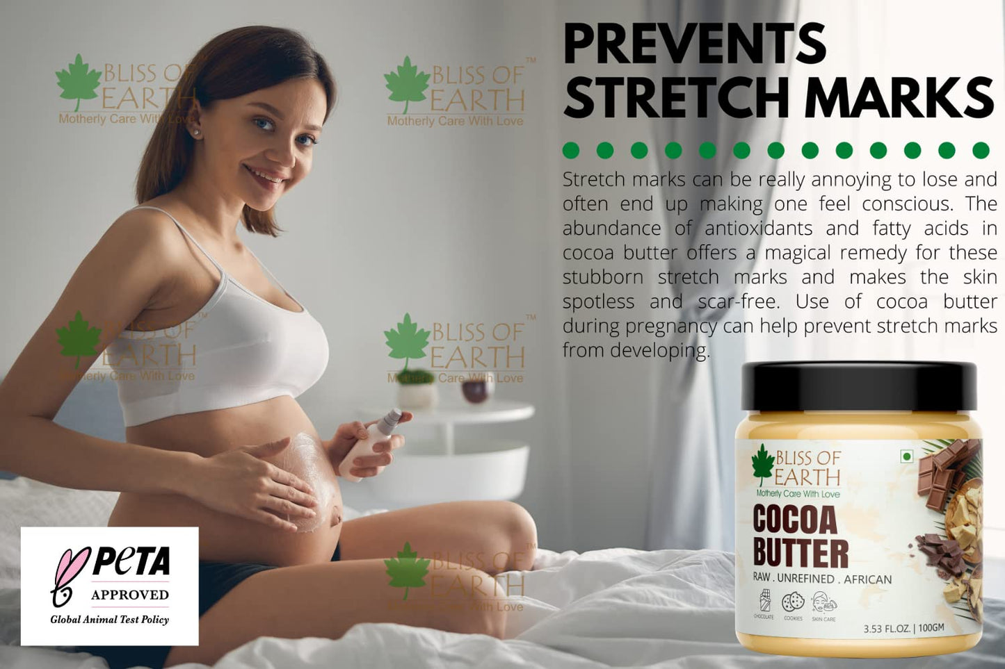 Bliss of Earth African Cocoa Butter, Rich in Fatty Acids and Antioxidants, Raw Cocoa Chocolate Butter, Vegan, PETA Approved, Moisturizes, Prevents Stretch Marks, Anti-Aging, 100 g,