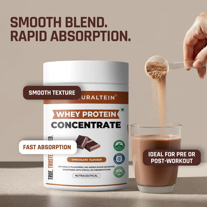 NATURALTEIN Natural Whey Protein Concentrate Chocolate â€“ 300 g | 21.8 g Protein per 30 g Serving | Naturally Flavoured | No Artificial Sweeteners | Soy-Free, Gluten-Free & Easy to Digest