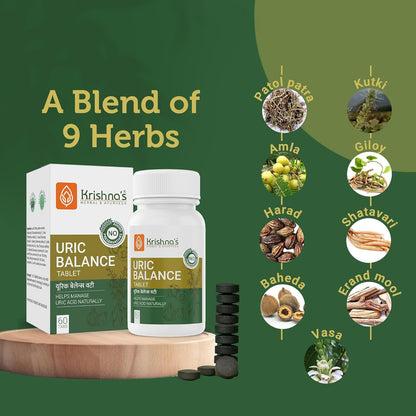 Krishna's Uric Balance Tablets â€“ Advanced Uric Acid Support & Joint Health Formula, 60 Tablets (Pack of 1)