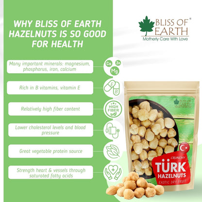 Bliss of Earth 200gm Turkish Hazelnuts, Raw & Dehulled, Healthy & Tasty