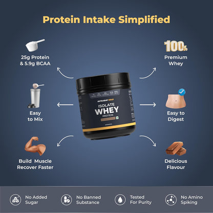 Nutrabay Gold Whey Protein Isolate Powder 25g Protein, 5.9g BCAA per Serving, Easy to Digest, NABL Lab Tested â€“ Muscle Growth & Recovery â€“ 500g, Rich Chocolate CrÃ¨me|100% Authentic Clean Protein