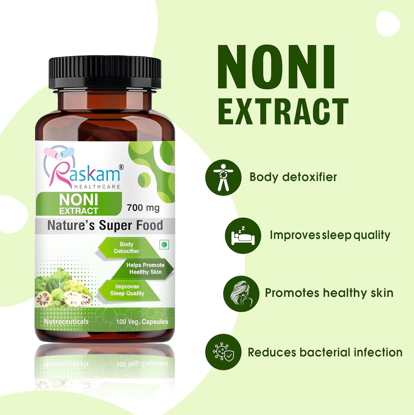 Noni Extract 700mg-100 Veg Capsules | Body Detoxifier| Healthy Skin| Healthy Cholesterol
