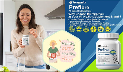 Trexgenics PREFIBRE 4X Natural PREBIOTIC FIBRES -Digestive & Gut Health Support, Frutafit HD Inulin, Fossence Fructooligosaccharides, Sunfiber PHGG & Gum Acacia Fibre, VEGETARIAN(330 gram) (Pack of 1)