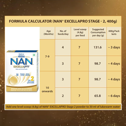 NestlÃ© NAN EXCELLAPRO Nan Stage 2 Follow-Up Formula Milk Powder For Babies, 6-12 months, with DHA, ARA, 400g Pouch in Box