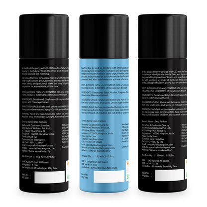 Bella Vita Luxury Body Parfum Gift Set for Men | Pack of 3 x 150ml | No Gas Deo for Man | CEO, Skai Aquatic & Klub | Long Lasting Fragrance with Tonka, Bergamot, Vanilla