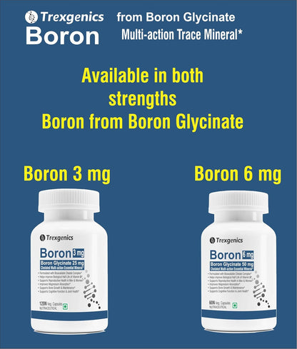 Trexgenics Boron 6 mg from Boron Glycinate 50 mg Multi-action Mineral, Bone, Cognitive Function & Joint Health (60 Veg Capsules)