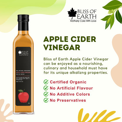 Bliss of Earth Apple Cider Vinegar With Mother, Himalayan Organically Grown Apples, Unfiltered, Raw,500 ml PET Bottle,