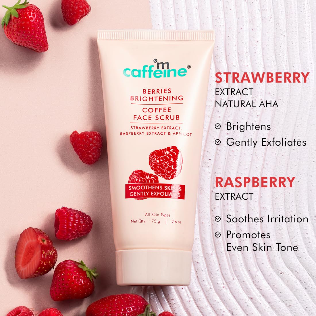 mcaffeine Berries Brightening Coffee Face Scrub For Glowing Skin | Gently Exfoliates, Smoothes & Improves Skin Tone | Removes Tan&Dead Skin | Tan Removal Face Scrub | Non-Drying For Women & Men-75Gm