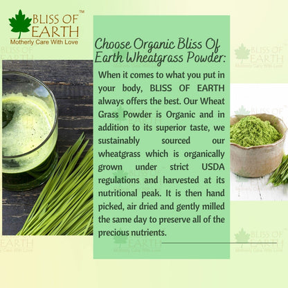 Bliss of Earth Organic Wheatgrass Powder 33 Servings Super food Dietary Supplement Rich in Vit A & B | Non GMO | Gluten Free 100 GM