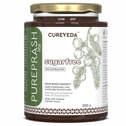 Cureveda Pureprash Lite-Sugarfree Chyawanprash, Safe for Diabetics, Low Calories, Organic Immunity Booster for All Age Groups with Saffron/Kesar, No added Sugar, No Sucralose (500gm)