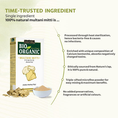 INDUS VALLEY BIO Organic Multani Mitti Powder | Healing Clay | Bentonite Clay- 300gm+50gm