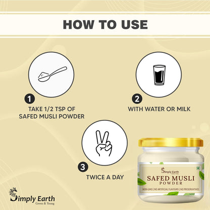 Simply Earth Strength Combo: 100g Organic Safed Musli Root Powder + 100g Panax Ginseng Powder - Pure Herbal Extract for Stamina, Muscle Recovery and Cognitive Health