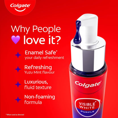 Colgate Visible White Purple Teeth Whitening Serum, 40ml â€“ Mint & Yuzu Flavour, Instant Brightening Purple Serum for Whiter Smiles