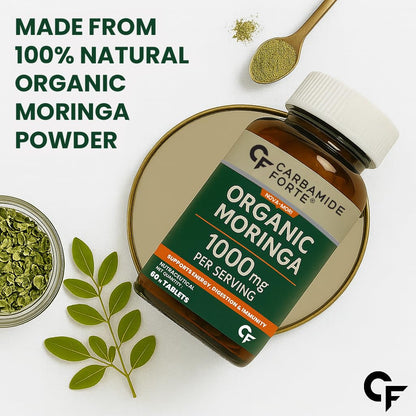 Carbamide Forte Organic Moringa Tablet with 1000mg Leaves Extract | Moringa Powder Tablets for Immunity, Digestion & Energy | Tablets 60