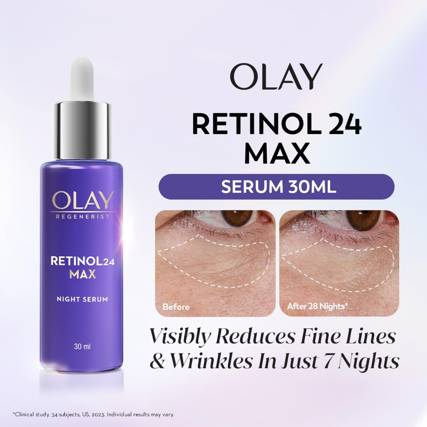 Olay Retinol24 Max Night Serum l Visibly Reduces Fine Lines in 7 Nights | Max Repair, Max Hydration l No Redness or Irritation | Fragrance Free l Normal, Oily, Dry and Combination Skin l 30ml