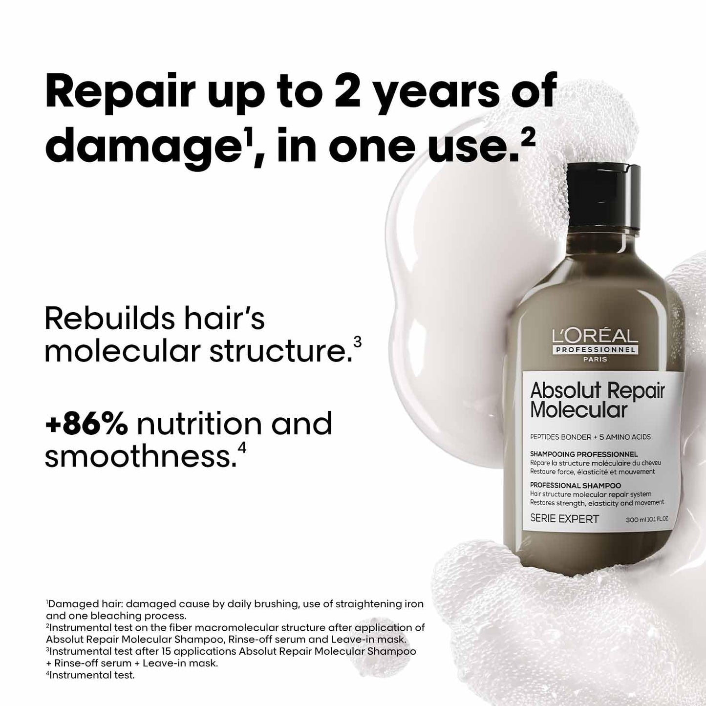 L'OrÃ©al Professionnel Paris Absolut Repair Molecular Sulfate-Free Deep Repairing Shampoo for Damaged Hair | Repair up to 2 years of damage, in one use | 2% peptides bonder, 300ml