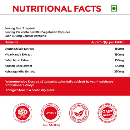 Herbalmax ManCare Pro Capsules â€“ 800mg | With Safed Musli, Shilajit, Ashwagandha, Vaidarikandra & Kaunch Beej Extract | Supports Muscle Strength, Stamina & Physical Performance â€“ 30 Capsules
