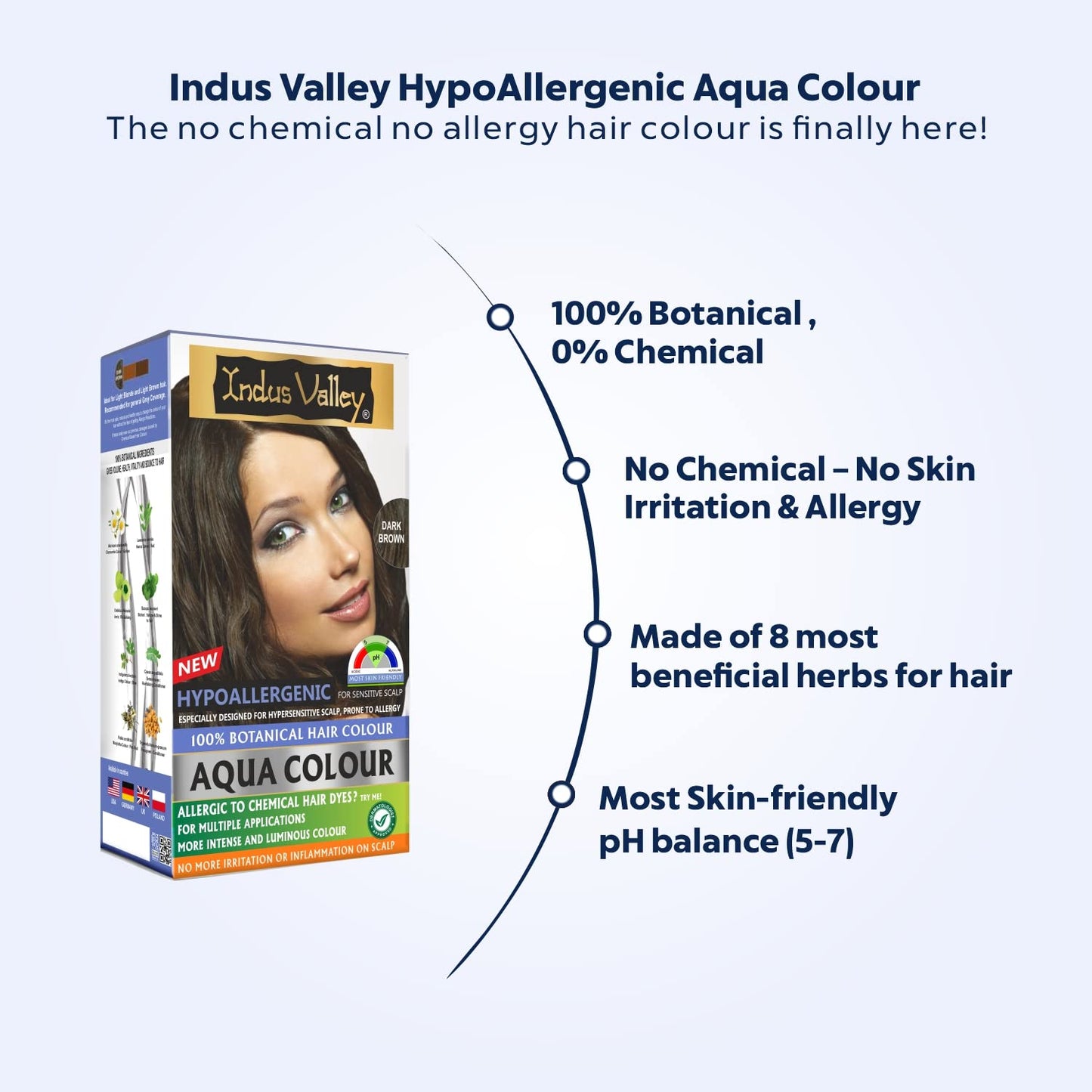 INDUS VALLEY Organic Natural Hypo Allergic Aqua Colour 100% Botanical Hair Colour (Dark Brown, 30ml + 200g)