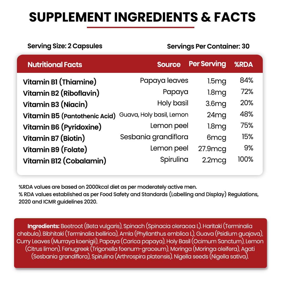 Vladoâ€™s Himalayan Organics Plant-Based Vitamin B12 with B-Complex & Moringa | Energy, Nerve & Brain Support | 60 Veg Capsules