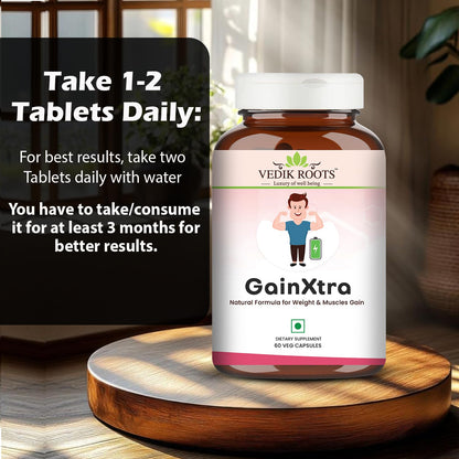 GainXtra | Ayurvedic Herbal Supplement | Traditionally Used to Support Strength, Vitality & Obesity | With Healthy Weight Support | 60 Veg Capsules (Pack Of 1)