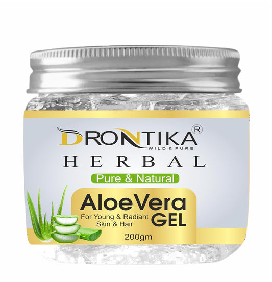 DRONTIKA Natural 100% Ayurvedic Aloe vera Gel (Transparent), Skin/Hair Gel With Vitamin E & Natural Emollients (Paraben Free), 200g
