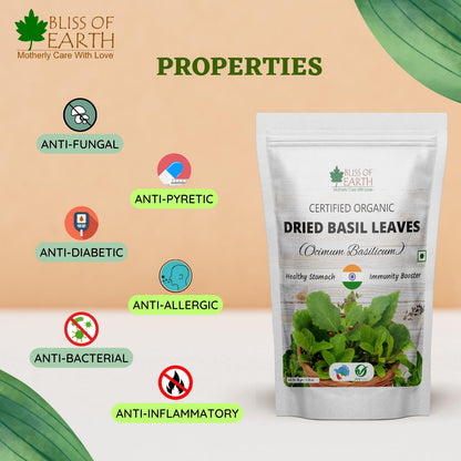 Bliss of Earth Organic Dried Basil Leaves Tulsi leaf Aromatic Culinary Delights Great for Tea, Soup, Salad Health & Immunity 50g
