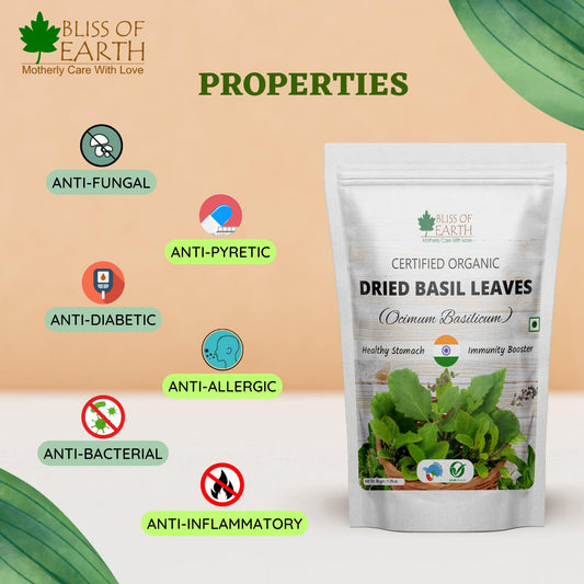 Bliss of Earth Organic Dried Basil Leaves Tulsi leaf Aromatic Culinary Delights Great for Tea, Soup, Salad Health & Immunity 50g