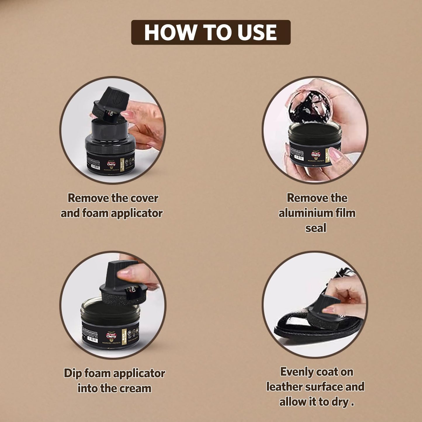 Cherry Blossom Shoe Cream with Built-in Applicator | Premium Leather Care | Rejuvenates Faded Color | Polishes In 30 Secs | 10X More Shine| Mess Free (Black, 48 gm)