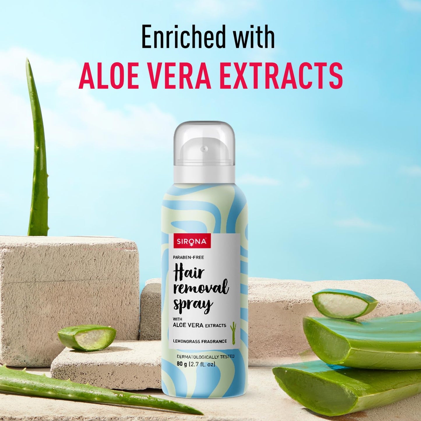 Sirona Hair Removal Spray Foam with Aloe Vera Extracts and Lemongrass Fragrance 80 ML (Pack of 1) | For Legs, Arms & Underarms | Removes Hair in 10 Minutes | Parabens Free | Dermatologically Tested