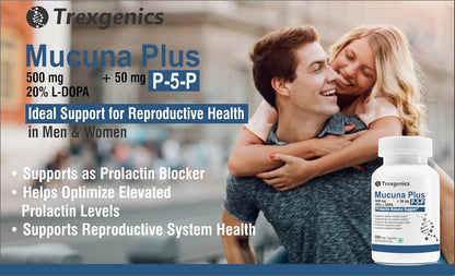 Trexgenics MUCUNA 20% L-DOPA 500 mg, P5P 50 mg Prolactin Support, Cognitive Function VEGAN & NON-GMO (30 Veg. Capsules) (Pack of 1)