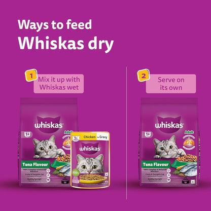Whiskas Adult (1+ Years) Dry Cat Food, Tuna Flavour, 1.2 kg, Contains 41 Essential Nutrients, Complete & Balanced Nutrition for Adult Cats