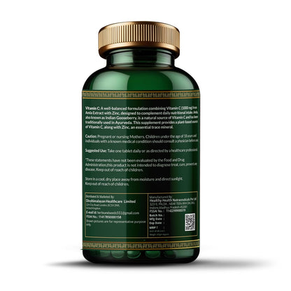 Simply Herbal Vitamin C + Zinc 1000mg + 20mg - 60 Tablets - Supports Immune Health and Antioxidant Protection