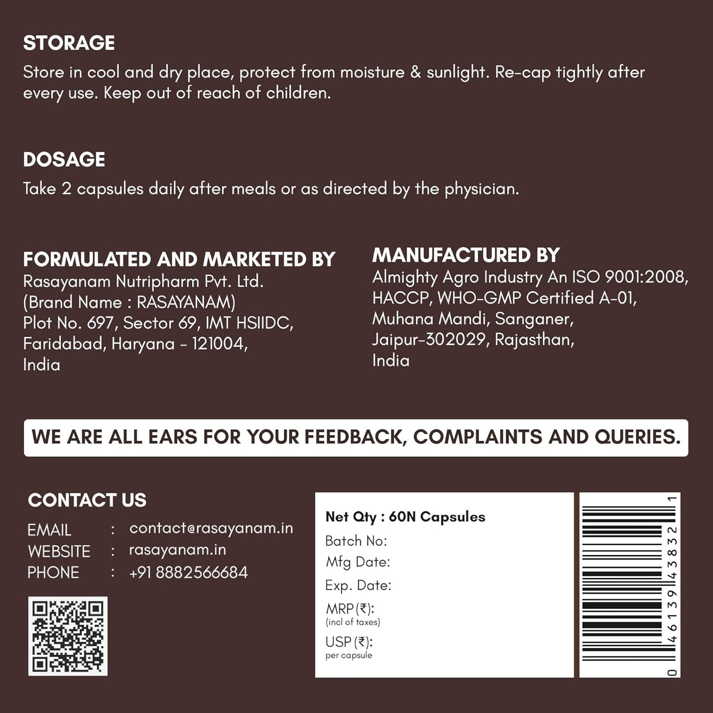 Rasayanam T-Charge Capsules (500mg) | 3-in-1 T - Levels Supplement for Men with Shilajit, Ashwagandha & Safed Musli | Supports Muscle Growth, Energy, Strength, Stamina & Performance - 60 Capsules