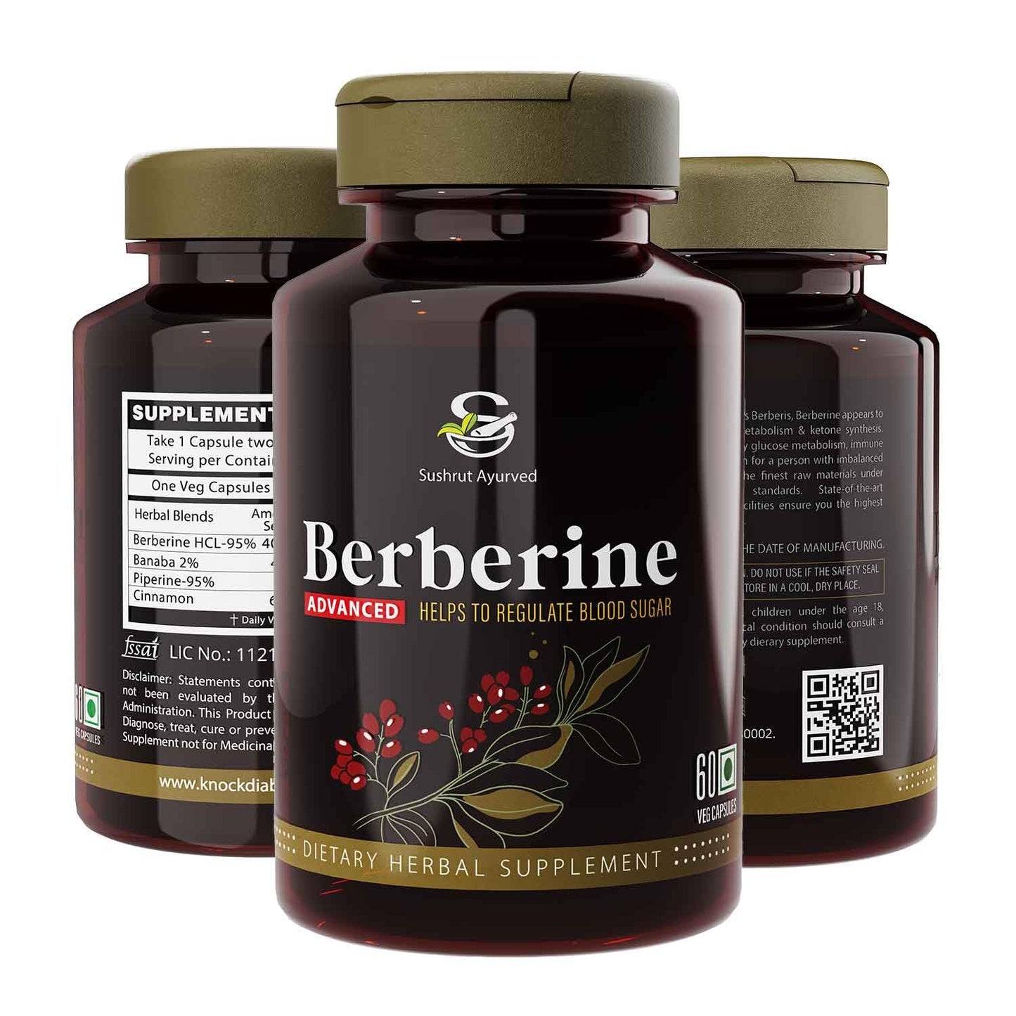 Berberine Advanced 500mg Capsules for Glucose Balance, Optimal Metabolism & Weight Management â€“ Plant-Based Formula with Banaba, Piperine & Cinnamon Extracts [Vegan Friendly] (Pack of 1 - 60 Capsules Each)