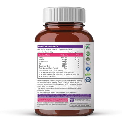 The Body Reserve Coenzyme Q10 200mg with 95% Piperine â€“ High Absorption CoQ10 Supplement for Heart & Vascular Health | Supports Energy Production & Cellular Function | Powerful Antioxidant | 60 Vegetarian Capsules