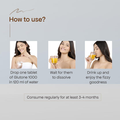Glutone 1000 Setria L-Glutathione Tablets for Radiant & Clear Skin | 600mg Premium L-Glutathione & Vitamin C | Skin glow Brightening Supplement | 15 Effervescent Tablets | Orange Flavor (Pack of 1)