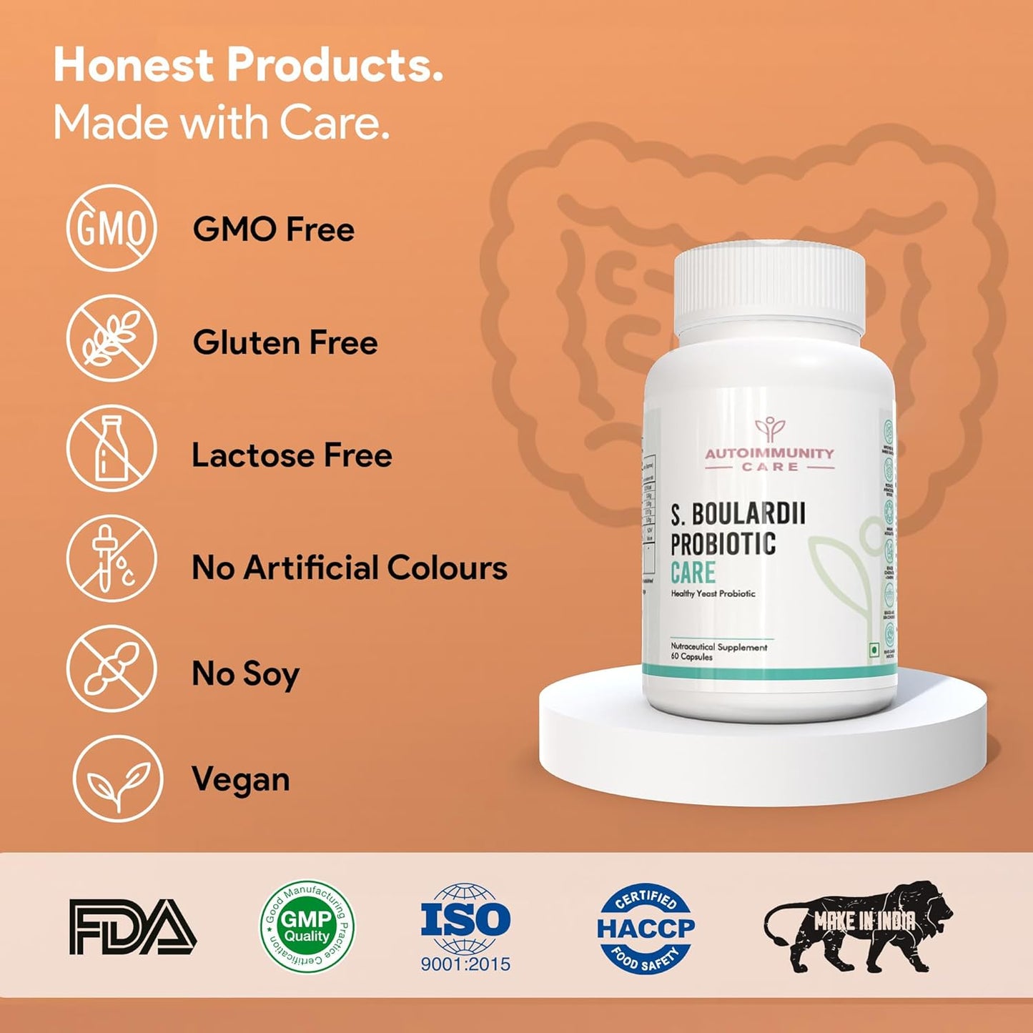 S. Boulardii Care â€“ Saccharomyces Boulardii Probiotic Supplement | 10 Billion CFU | Probiotics Supplement for Gut Health, Intestinal Lining & Microbial Balance | 60 caps (60 doses)