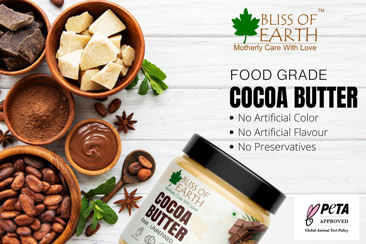 Bliss of Earth African Cocoa Butter, Rich in Fatty Acids and Antioxidants, Raw Cocoa Chocolate Butter, Vegan, PETA Approved, Moisturizes, Prevents Stretch Marks, Anti-Aging, 100 g,