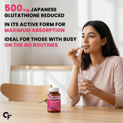 Carbamide Forte Japanese Reduced L Glutathione Tablets 500mg with Vitamin C | Glutathione Supplement with Hyaluronic Acid, Vitamin E, C, Lycopene & Biotin â€“ 30 Veg Tablets