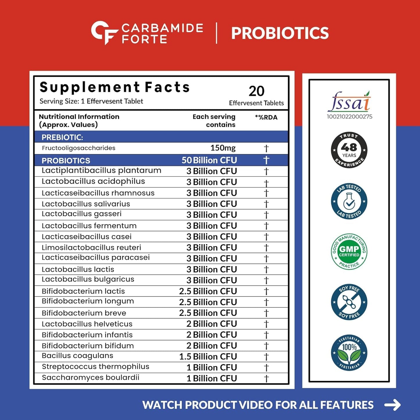 Carbamide Forte Probiotics Supplement | Gut Health Supplements with Limosilactobacillus reuteri | Probiotics supplement for gut health | Digestive Enzymes 20 Effervescent Tablets