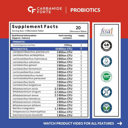 Carbamide Forte Probiotics Supplement | Gut Health Supplements with Limosilactobacillus reuteri | Probiotics supplement for gut health | Digestive Enzymes 20 Effervescent Tablets