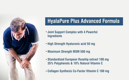Trexgenics HYALAPURE PLUS Advanced Joint Lubrication & Skin Care Complex with HYALURONIC ACID 50mg, Methylsulfonylmethane (MSM) 500mg, European Rosehip extract 35% Polyphenols 100mg & Vitamin C (60 Veg. Capsules)